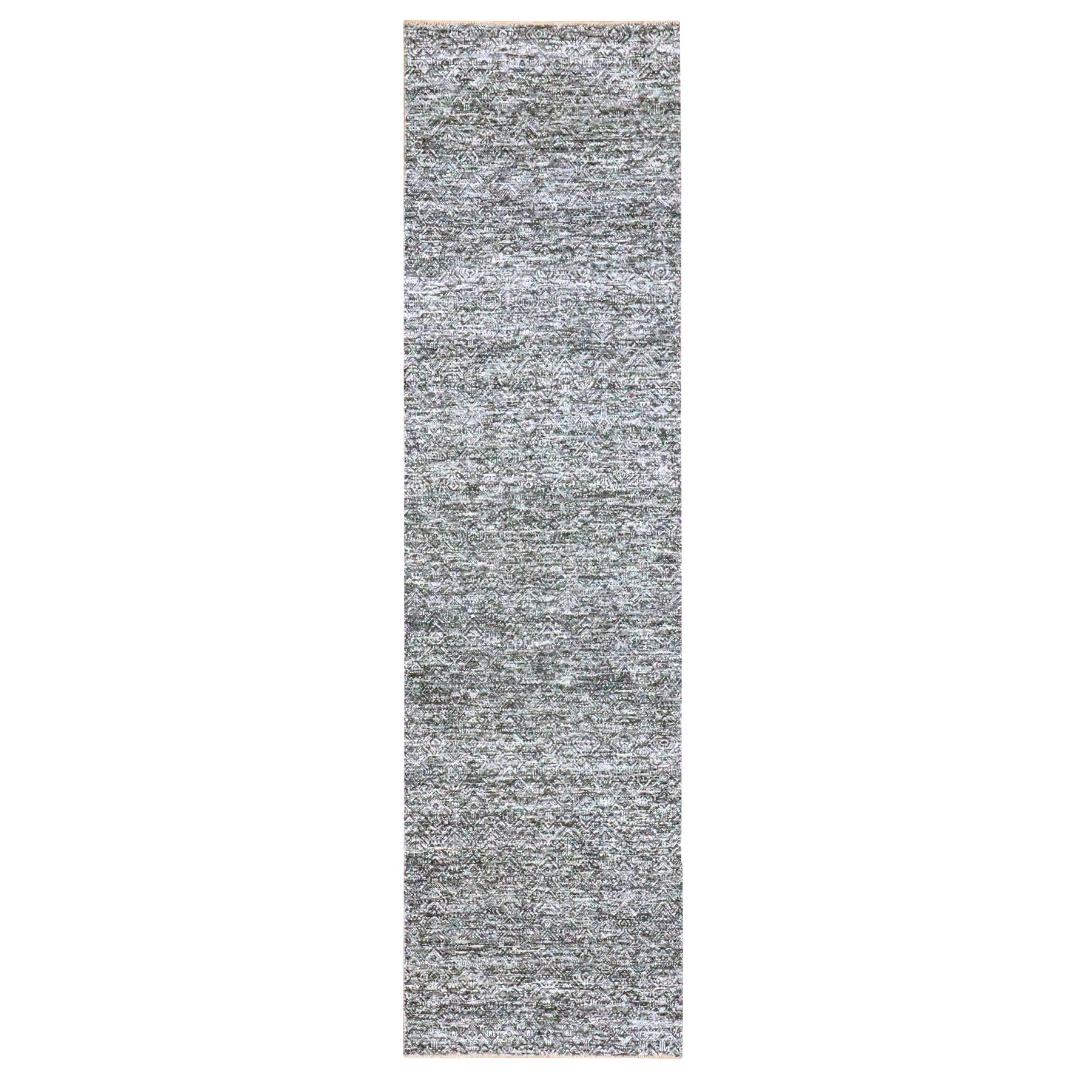 2'7"x9'10" Anchor Gray, Kohinoor Herat Pattern, Small Geometric Repetitive Diamond Design, Soft Wool, Tone On Tone, Hand Knotted, Runner, Oriental Rug 